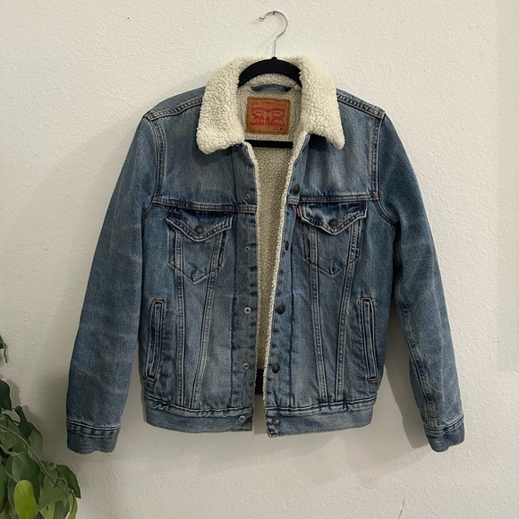 Levi's Blue Denim Sherpa Jacket Sz Xs  unisex - Picture 1 of 3